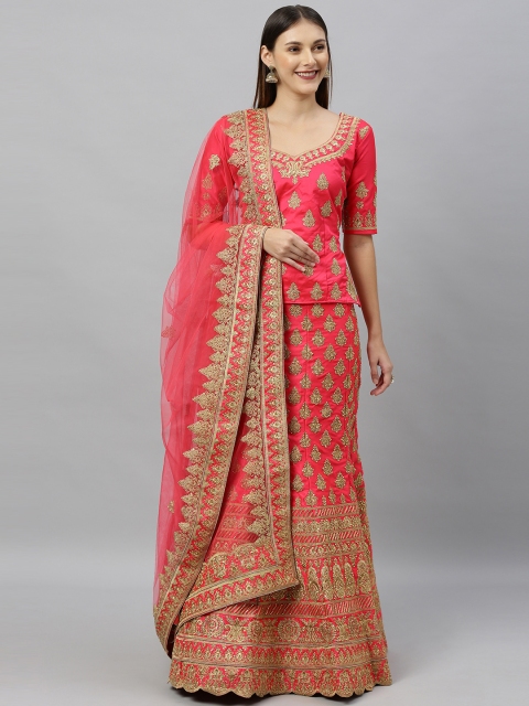 SHAVYA Pink & Gold Embroidered Ready to Wear Lehenga & Unstitched Blouse with Dupatta, Fuchsia
SHAVYA Pink & Gold Embroidered Ready to Wear Lehenga & Unstitched Blouse with Dupatta, Fuchsia