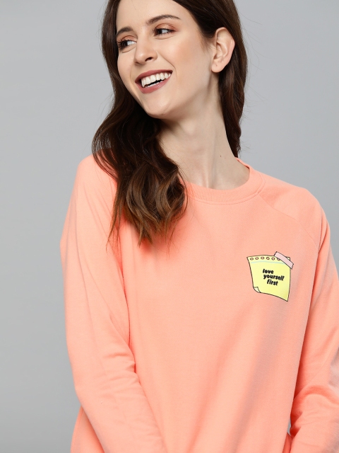 Mast & Harbour Women Peach-Coloured Solid Sweatshirt