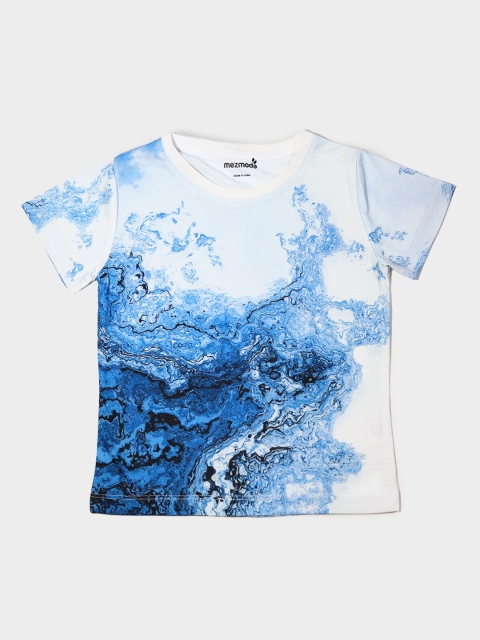 mezmoda Girls Blue Printed Round Neck T-shirt