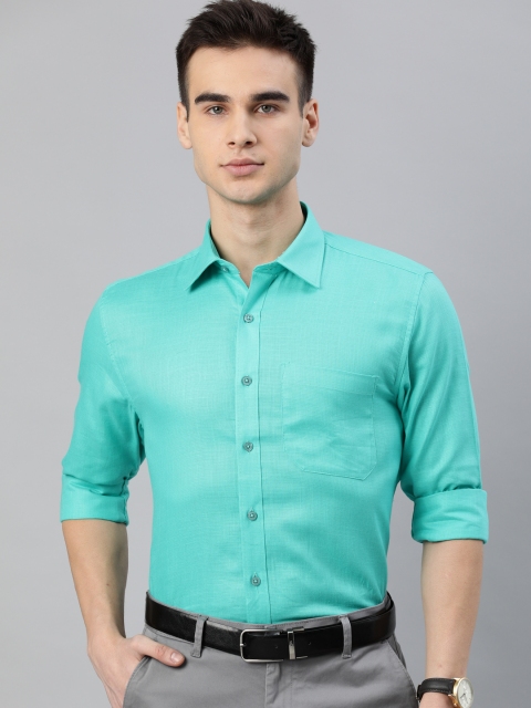 British Club Men Sea Green Regular Fit Solid Semi Formal Shirt