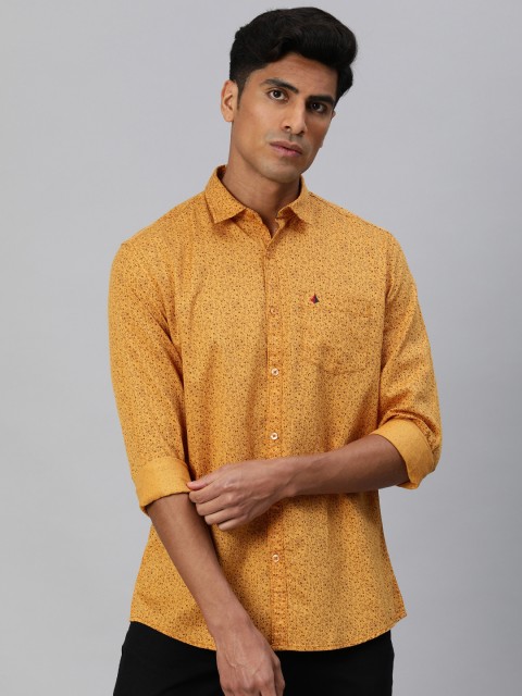 British Club Men Mustard Yellow & Maroon Slim Fit Printed Casual Shirt
