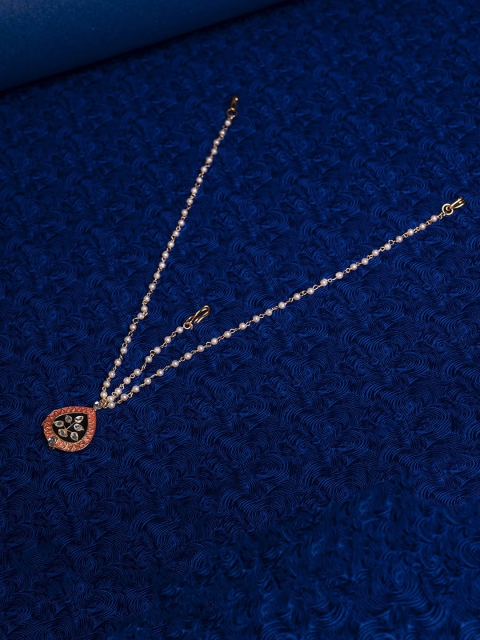 Shoshaa Gold-Plated Coral Red & White Stone-Studded Beaded Handcrafted Matha Patti
Shoshaa Gold-Plated Coral Red & White Stone-Studded Beaded Handcrafted Matha Patti