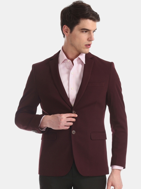 Arrow Men Maroon Solid Slim-Fit Single-Breasted Zero Calorie Formal Blazer