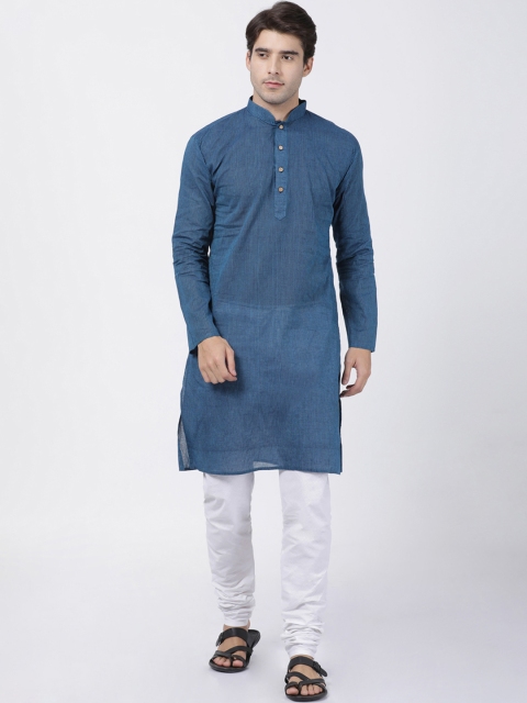 VASTRAMAY Men Blue & White Striped Kurta with Churidar