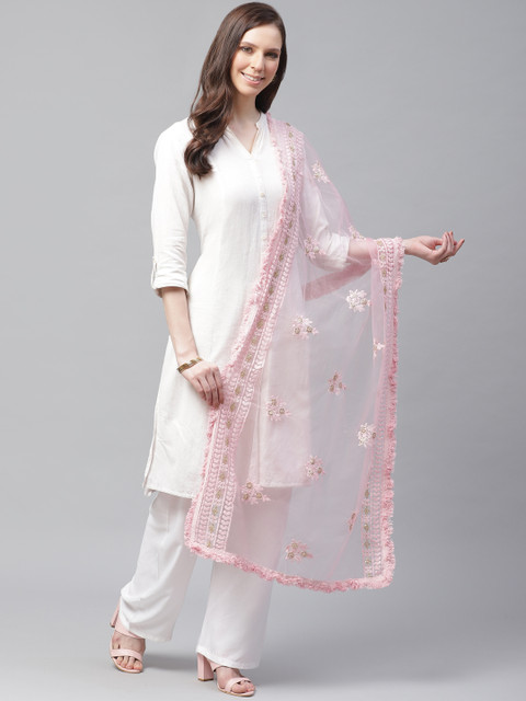 SUTRAM Pink Chikankari Embroidered Net Dupatta
SUTRAM Pink Chikankari Embroidered Net Dupatta