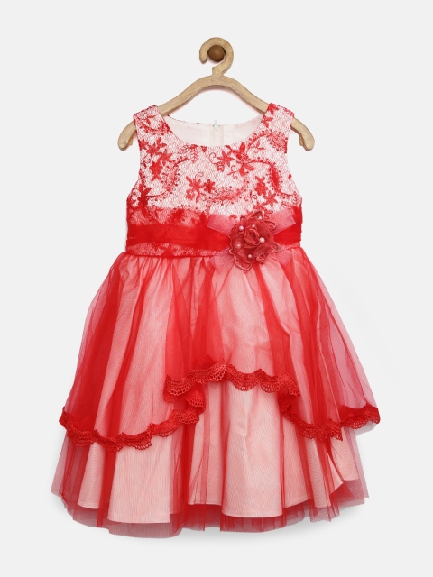 Tiny Girl Red & White Sequinned Net Fit & Flare Dress