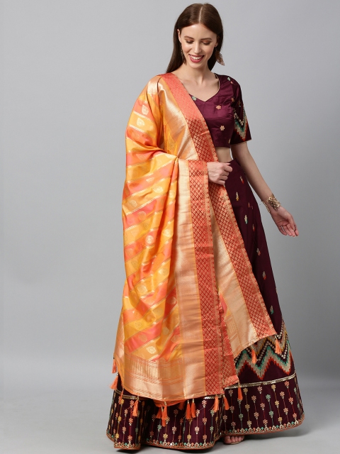 panchhi Burgundy & Orange Woven Design Semi-Stitched Lehenga & Unstitched Blouse with Dupatta
panchhi Burgundy & Orange Woven Design Semi-Stitched Lehenga & Unstitched Blouse with Dupatta