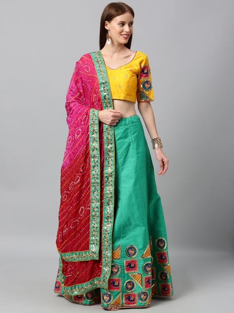 panchhi Green & Mustard Embroidered Semi-Stitched Lehenga & Unstitched Blouse with Dupatta, Teal
panchhi Green & Mustard Embroidered Semi-Stitched Lehenga & Unstitched Blouse with Dupatta, Teal