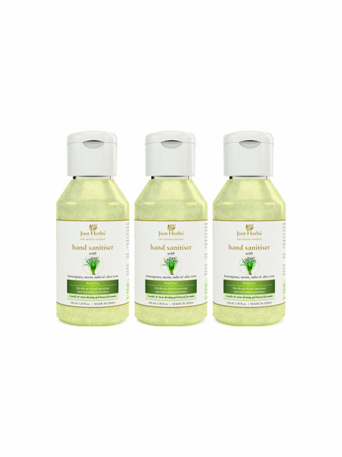 Just Herbs Unisex Set of 3 Lemongrass Neem Tulsi & Aloe Vera Hand Sanitiser Gel, Green
Just Herbs Unisex Set of 3 Lemongrass Neem Tulsi & Aloe Vera Hand Sanitiser Gel, Green
