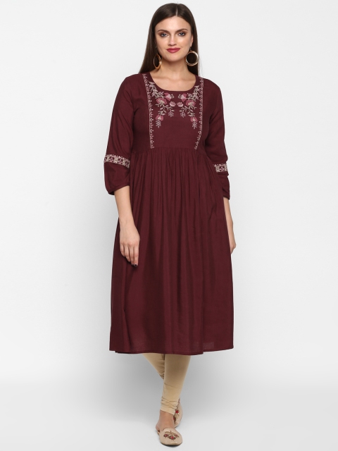 Teal19 Women Burgundy Yoke Design A-Line Empire Kurta