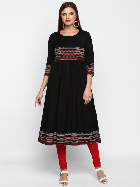 Teal19 Women Black Embroidered A-Line Kurta