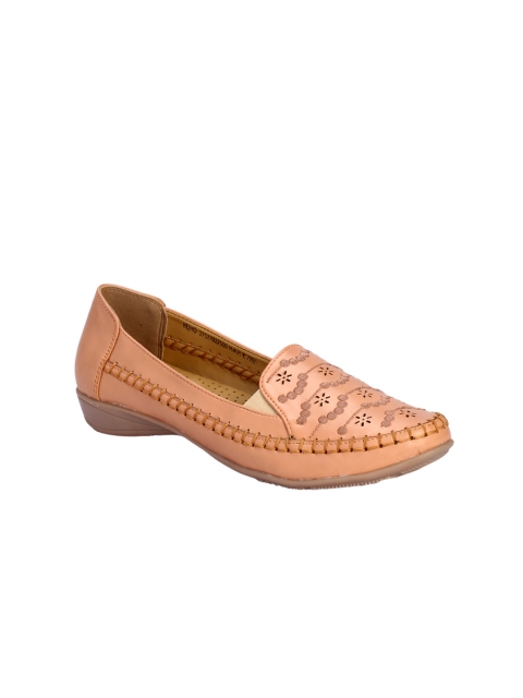 Khadims Women Peach-Coloured Woven Design Ballerinas