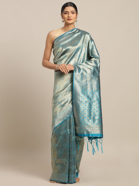 Amegh Blue & Gold-Toned Silk Blend Woven Design Banarasi Saree