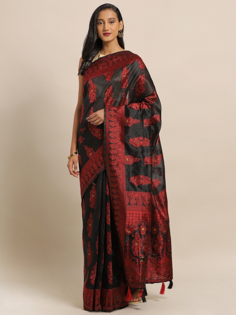 Amegh Black & Red Silk Cotton Woven Design Banarasi Saree