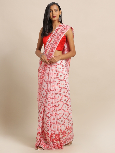 Amegh White & Red Silk Cotton Woven Design Khadi Saree