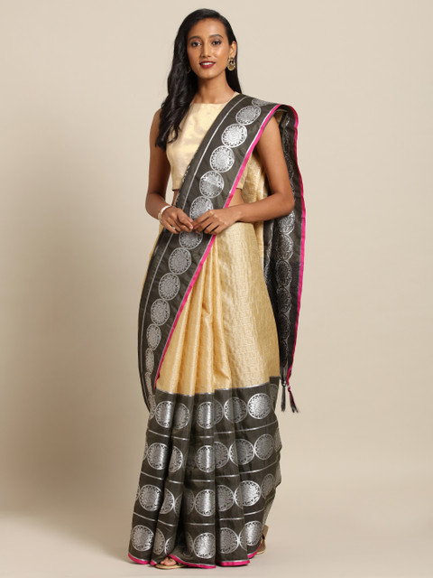 VASTRANAND Cream-Coloured & Black Silk Blend Woven Design Kanjeevaram Saree
VASTRANAND Cream-Coloured & Black Silk Blend Woven Design Kanjeevaram Saree