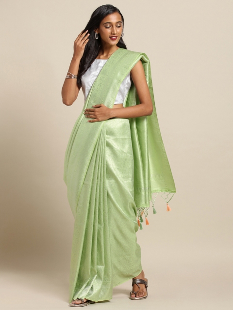 VASTRANAND Green Silk Blend Woven Design Baluchari Saree