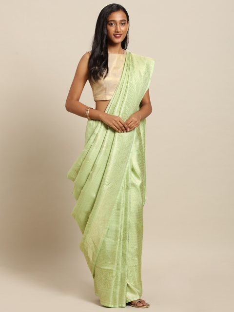 VASTRANAND Green Silk Blend Woven Design Baluchari Saree