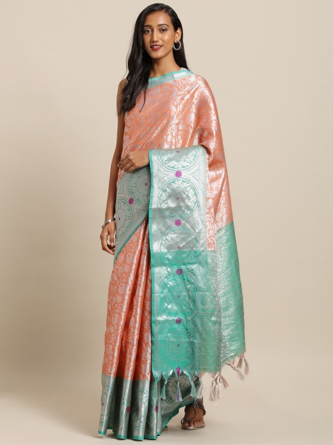 VASTRANAND Peach-Coloured & Silver-Coloured Silk Blend Woven Design Kanjeevaram Saree, Orange
VASTRANAND Peach-Coloured & Silver-Coloured Silk Blend Woven Design Kanjeevaram Saree, Orange