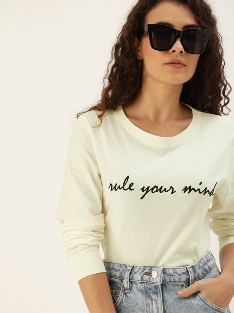Moda Rapido Women Off-White Solid Round Neck Longline Pure Cotton T-shirt with Embroidery
Moda Rapido Women Off-White Solid Round Neck Longline Pure Cotton T-shirt with Embroidery
