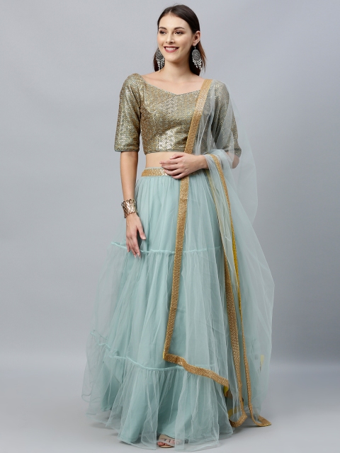 EthnoVogue Sea Green & Gold-Toned Embellished Made to Measure Lehenga & Blouse with Dupatta
EthnoVogue Sea Green & Gold-Toned Embellished Made to Measure Lehenga & Blouse with Dupatta
