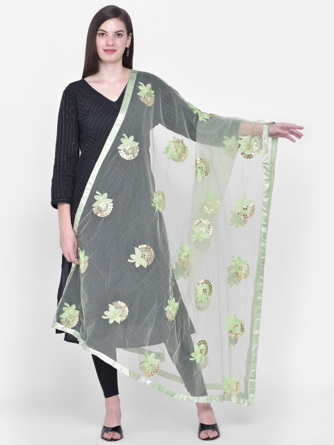 Dupatta Bazaar Green Embroidered Sequinned Dupatta