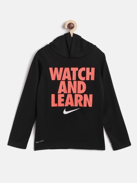 Nike Boys Black Swoosh Just Do It Print Hooded T-shirt