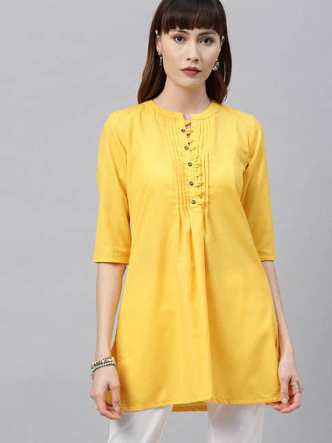 ETIQUETTE Women Yellow Solid Pleated A-Line Kurti
ETIQUETTE Women Yellow Solid Pleated A-Line Kurti