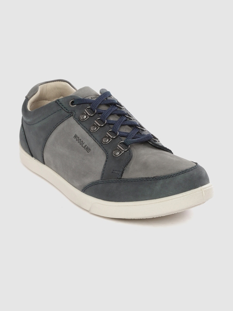 Woodland Men Navy Blue & Grey Colorblocked Nubuck Sneakers
