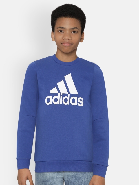 ADIDAS Boys Blue & White JB Must Have Crew Brand Logo Print Sweatshirt