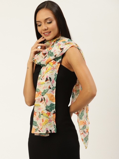 WISSTLER Women White & Orange Printed Stole
