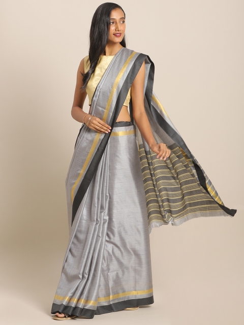 KALINI Grey Art Silk Solid Mysore Silk Saree