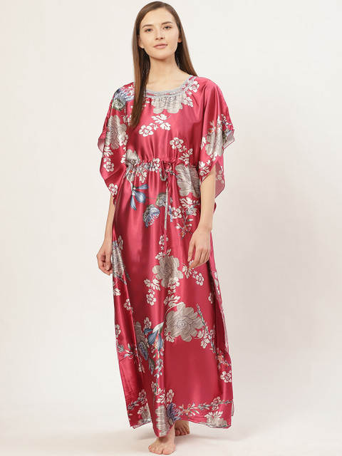 Sweet Dreams Women Maroon & Beige Satin Finish Floral Print Maxi Kaftan Nightdress
Sweet Dreams Women Maroon & Beige Satin Finish Floral Print Maxi Kaftan Nightdress