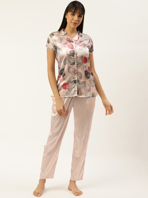 Sweet Dreams Women Peach-Coloured & Charcoal Grey Satin Finish Leaf Print Night suit
Sweet Dreams Women Peach-Coloured & Charcoal Grey Satin Finish Leaf Print Night suit