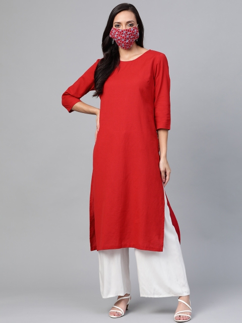 HERE&NOW Women Maroon Solid Straight Kurta