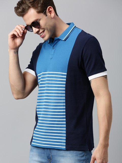 HERENOW Men Blue Navy Blue Colourblocked Polo Collar Pure Cotton T-shirt With Striped Detail
HERENOW Men Blue Navy Blue Colourblocked Polo Collar Pure Cotton T-shirt With Striped Detail