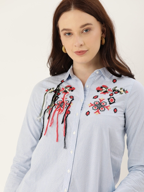 Lee Cooper Women Blue & White Regular Fit Striped Casual Shirt With Embroidery Detailing
Lee Cooper Women Blue & White Regular Fit Striped Casual Shirt With Embroidery Detailing