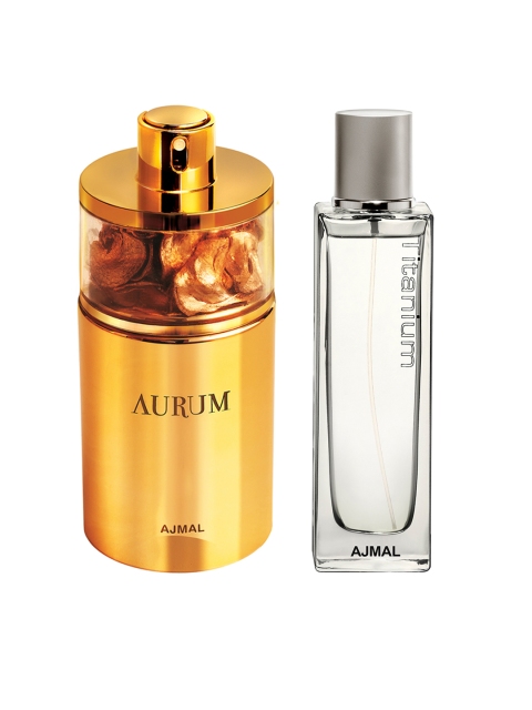 Ajmal Set of Men Ajmal Titanium Fresh EDP 100 ml & Women Aurum Fruity EDP 75 ml, Gold
Ajmal Set of Men Ajmal Titanium Fresh EDP 100 ml & Women Aurum Fruity EDP 75 ml, Gold