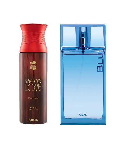 Ajmal Men Set Of 2 Blu EDP Perfume Scent for Skin 90ml & Sacred Love Deo Body Spray 200ml, Blue
Ajmal Men Set Of 2 Blu EDP Perfume Scent for Skin 90ml & Sacred Love Deo Body Spray 200ml, Blue