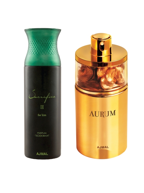 Ajmal Set of Women Aurum EDP & Men Sacrifice II Perfume Deodorant (75ml+200ml), Gold
Ajmal Set of Women Aurum EDP & Men Sacrifice II Perfume Deodorant (75ml+200ml), Gold