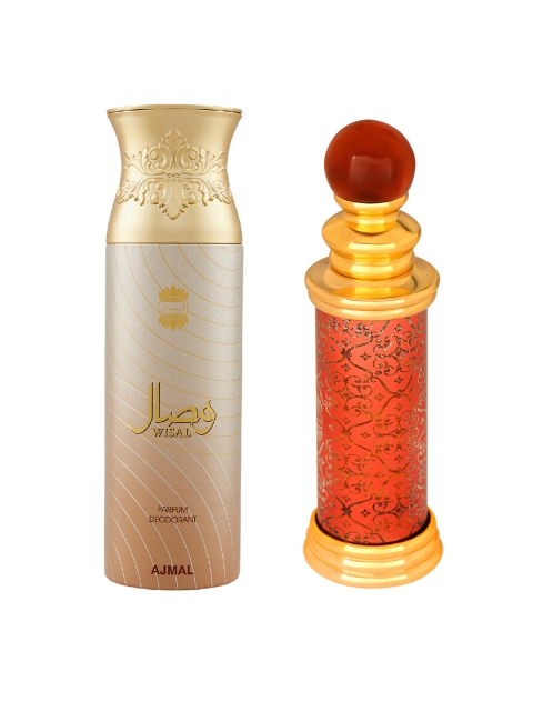 Ajmal Unisex Set of 2 Classic Oud Attar Concentrated Perfume 10ml & Wisal Deodarant 200ml, Orange
Ajmal Unisex Set of 2 Classic Oud Attar Concentrated Perfume 10ml & Wisal Deodarant 200ml, Orange