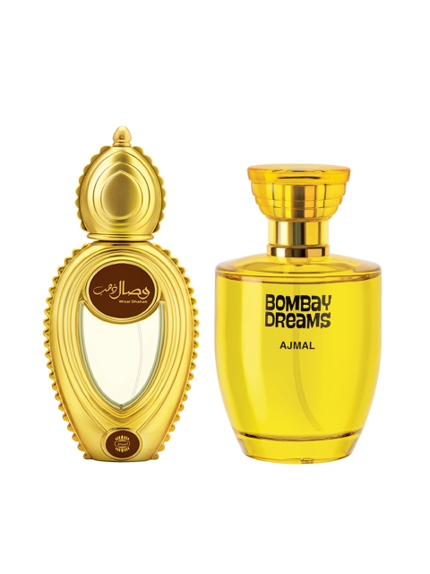 Ajmal Unisex Set Of 2 Wisal Dhahab 50ml & Bombay Dreams EDP 100ml Perfume Scent for skin, Brown
Ajmal Unisex Set Of 2 Wisal Dhahab 50ml & Bombay Dreams EDP 100ml Perfume Scent for skin, Brown