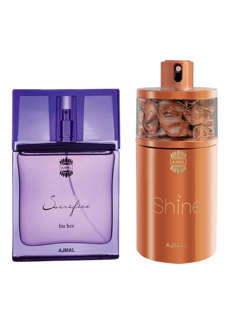 Ajmal Unisex Set of 2 Shine EDP 75ml & Sacrifice for Her EDP 50ml Perfume Scent for Skin, Purple
Ajmal Unisex Set of 2 Shine EDP 75ml & Sacrifice for Her EDP 50ml Perfume Scent for Skin, Purple