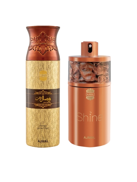 Ajmal Set of Women Shine EDP & Men Wisal Dahab Perfume Deodorant (200 ml+75ml), Brown
Ajmal Set of Women Shine EDP & Men Wisal Dahab Perfume Deodorant (200 ml+75ml), Brown