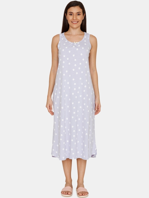 Zivame Purple & Purple Printed Nightdress ZI60JKFASHEPURP