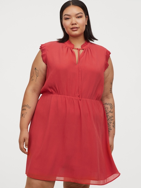 H&M+ Women Red Solid Chiffon Dress