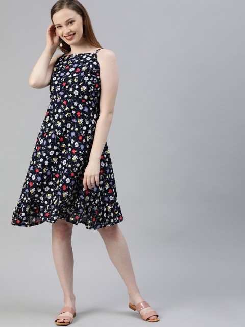 HERE&NOW Women Navy Blue & White Floral Printed Gathered A-Line Dress with Back Tie-Ups
HERE&NOW Women Navy Blue & White Floral Printed Gathered A-Line Dress with Back Tie-Ups