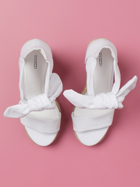 H&M White Solid Wedge-Heel Sandals With Bow