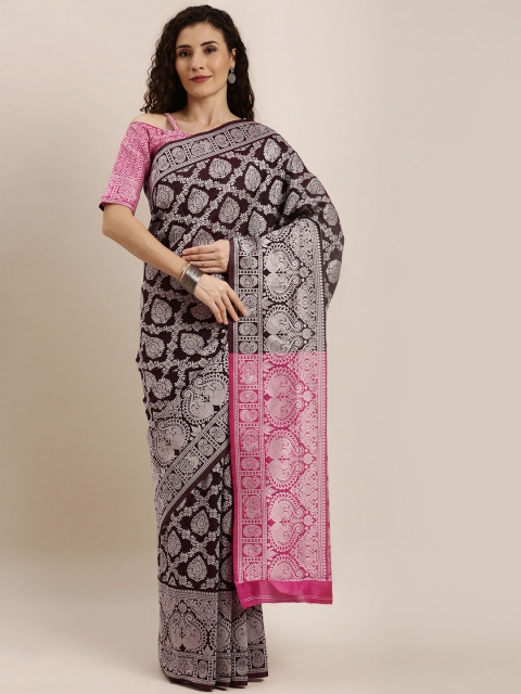 SHAVYA Brown & Pink Pure Silk Woven Design Patola Saree