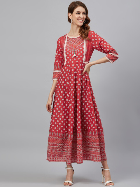 Juniper Women Red & Off White Cambric Printed Maxi Dress 
Juniper Women Red & Off White Cambric Printed Maxi Dress